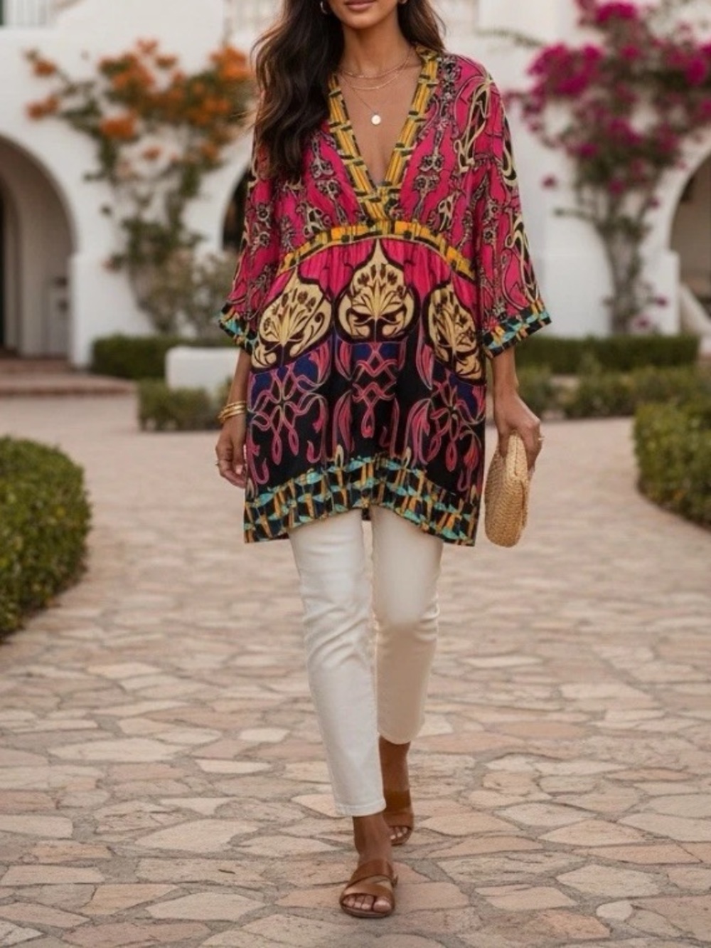 CAbi Chelsea Erte Silk Babydoll Tunic Top 223 Pink Kimono Tie Empire Waist Sz L
